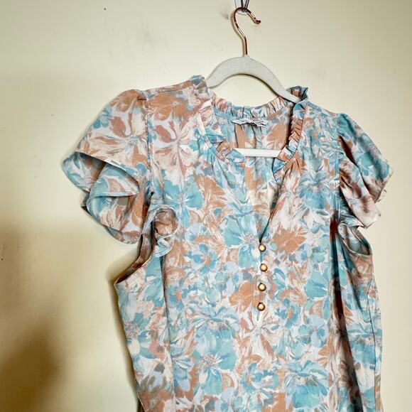 41 Hawthorn Flutter Sleeve Blouse Size Large NWT Blue Floral Pullover Top - Picture 3 of 7